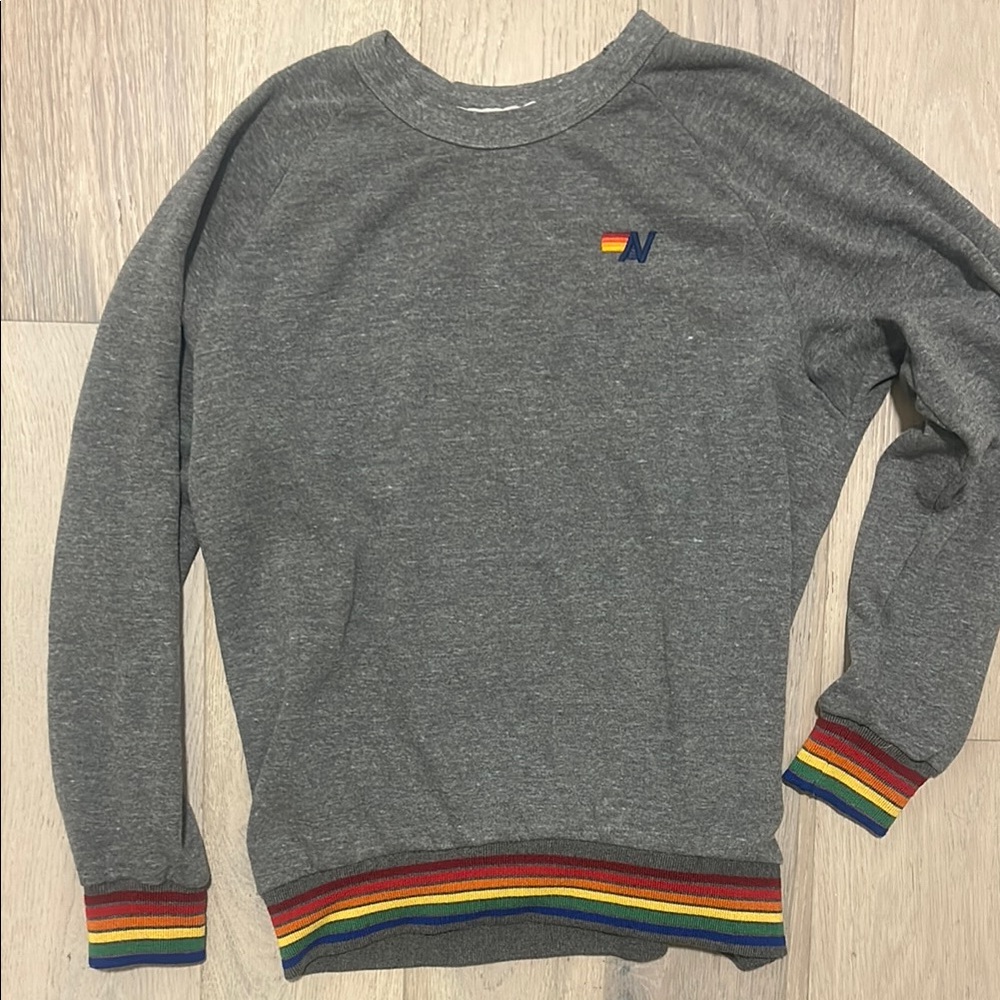 Aviator Nation Gray Sweater with Rainbow Accents